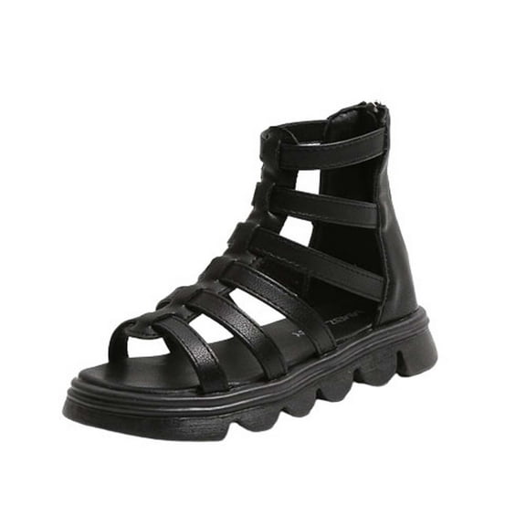 WREESH Girls Gladiator Sandals with Zip-Up Feature: Hollow Out Design for Soft-Soled, Casual Beach Sandals Black