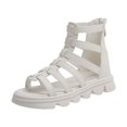thumbnail image 1 of WREESH Girls Gladiator Sandals with Zip-Up Feature: Hollow Out Design for Soft-Soled, Casual Beach Sandals White, 1 of 5