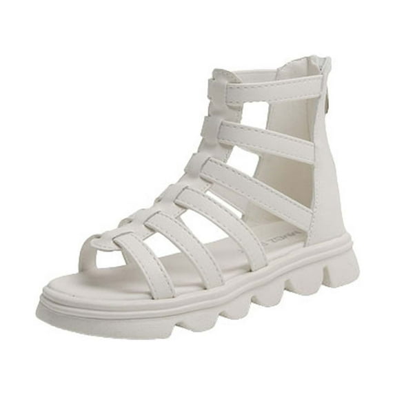 WREESH Girls Gladiator Sandals with Zip-Up Feature: Hollow Out Design for Soft-Soled, Casual Beach Sandals White