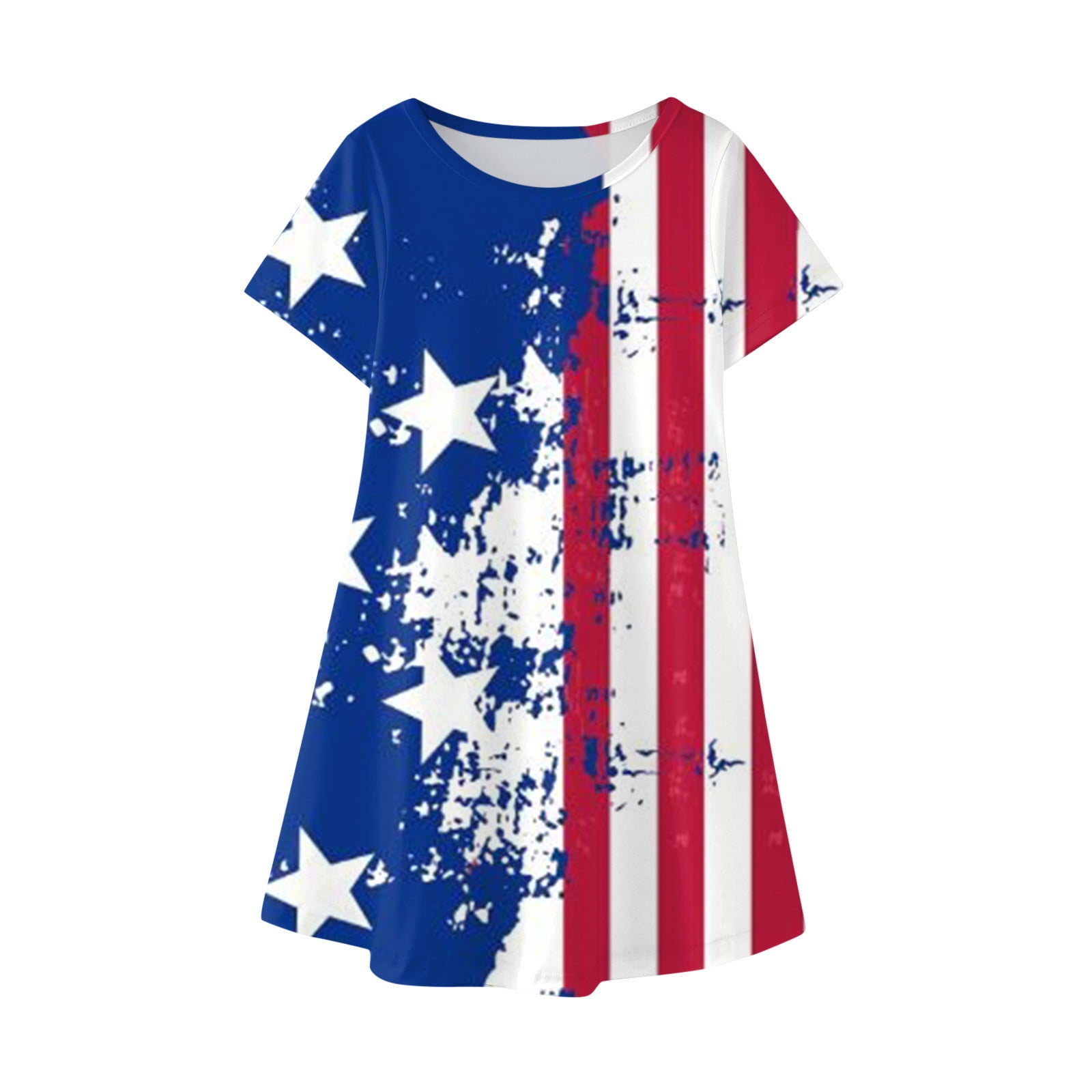 WREESH Girls' Patriotic TShirt Dress Adorable Short Sleeve Star Print