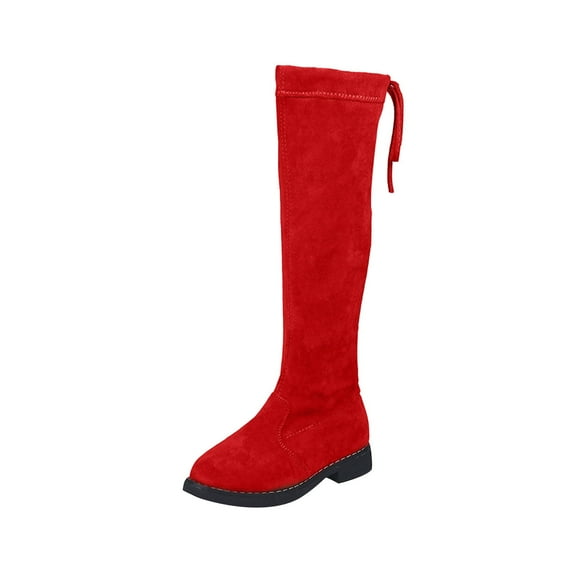 WREESH Girls' Suede Knee-High Boots with Zip-Up: New Fall/Winter Mid Size High Top Princess Over-Knee Cotton Boots Red