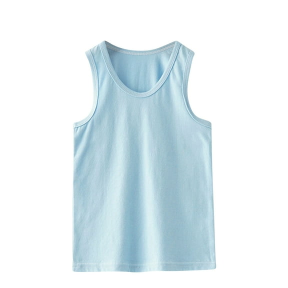 WREESH Girls' Summer Sleeveless Tank Top with Suspender Detail, Solid Color Kam Shoulder Top, for Children Blue
