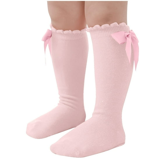 WREESH Girls Toddler Casual Mid Tube Socks, Korean Version Sports Long Socks for Boys and Girls, Knee-High Pink