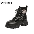 thumbnail image 1 of WREESH Goth Chain Ankle Boots for Women Lace Up Punk High Heel Boots Zipper Motorcycle Booties for Festival Concert Party, 1 of 9
