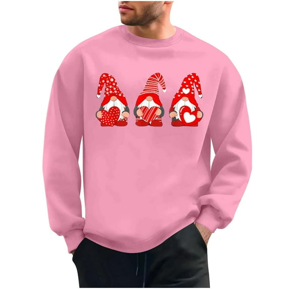 WREESH Graphic Crewneck Sweatshirt Men Valentine's Day Heart Printed Crewneck Sweatshirts Casual Pullover Tops Pink