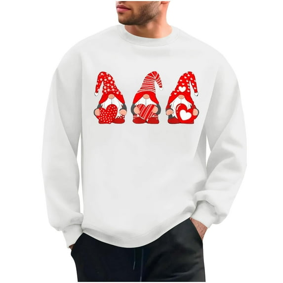 WREESH Graphic Crewneck Sweatshirt Men Valentine's Day Heart Printed Crewneck Sweatshirts Casual Pullover Tops White