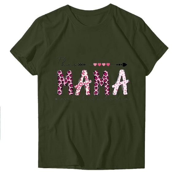 WREESH Graphic Mama Shirts for Women Summer Short Sleeve Crew Neck Tops Olive Green