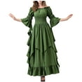 thumbnail image 1 of WREESH Halloween Dress Women's Fashion Solid Color Long Sleeve Off-The-Shoulder Ankle Dress Green, 1 of 9