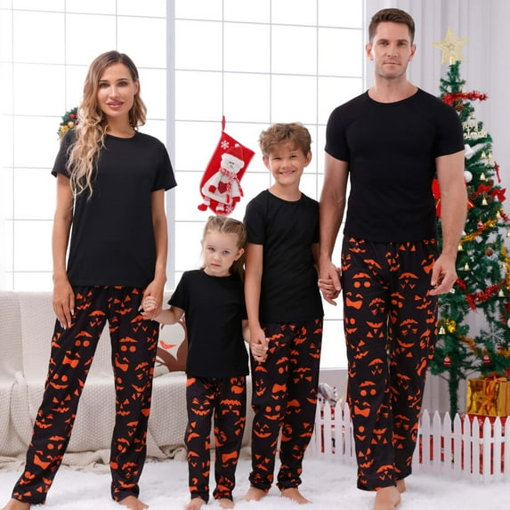 WREESH 2025 Kids Halloween Grimace Print Family Matching Pajama Set Short Sleeve Tee Wide Leg Lounge Pants Spooky Holiday Sleepwear 8 Years