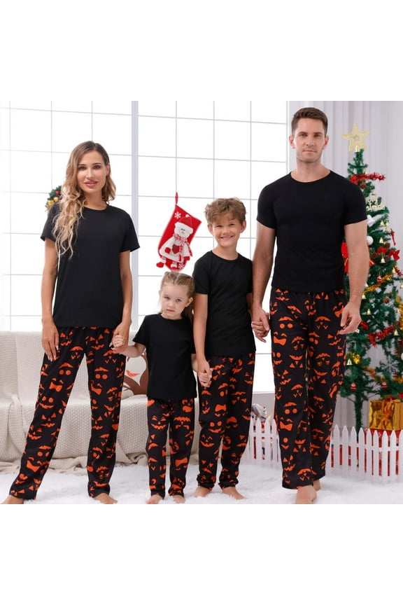 2025 Mens Halloween Grimace Print Family Matching Pajama Set Short Sleeve Tee Wide Leg Lounge Pants Spooky Holiday Sleepwear