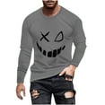 thumbnail image 1 of WREESH Halloween Long Sleeve Tops Fashionable Men's Printed Top with Long Sleeved Round Neck and Smiling Face Printed Top/Shirt Gray, 1 of 5