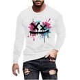 thumbnail image 1 of WREESH Halloween Long Sleeve Tops Fashionable Men's Printed Top with Long Sleeved Round Neck and Smiling Face Printed Top/Shirt White, 1 of 5