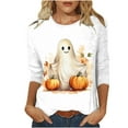 thumbnail image 1 of WREESH Halloween Long Sleeve Tops Women Casual 3/4 Sleeves Round Neck Loose Blouse Halloween Printed Tops White, 1 of 5