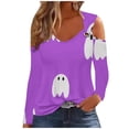 thumbnail image 1 of WREESH Halloween Long Sleeve Tops Women's Fashion Halloween Prints T-Shirt Long Sleeves Blouse Casual Tops Purple, 1 of 5