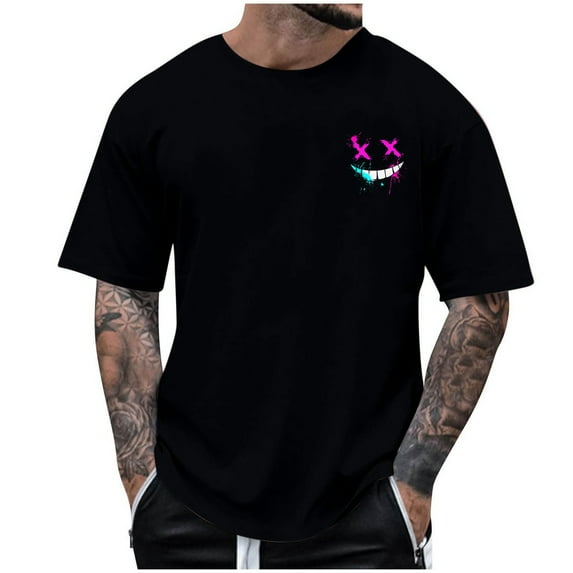 WREESH Halloween T-Shirts Summer Fashion Casual Men's Round Neck Printed T-Shirt Top Black
