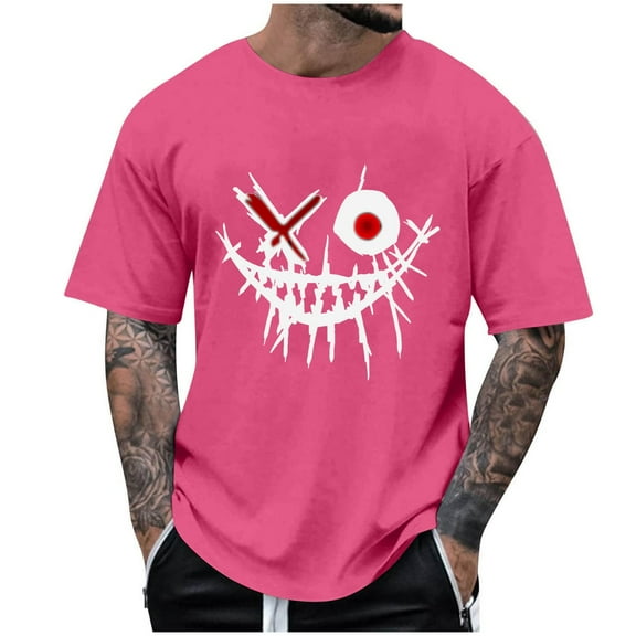WREESH Halloween T-Shirts Summer Fashion Casual Men's Round Neck Printed T-Shirt Top Red