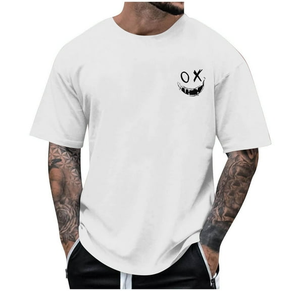 WREESH Halloween T-Shirts Summer Fashion Casual Men's Round Neck Printed T-Shirt Top White