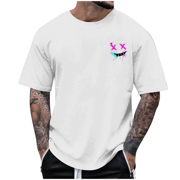 WREESH Halloween T-Shirts Summer Fashion Casual Men's Round Neck Printed T-Shirt Top White