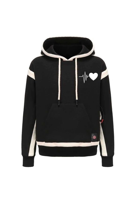 Heated Hoodie for Men Women Fashion Heating Loose Long Sleeve Thickening Hooded Sweatershirt Casual Tops Coat Black