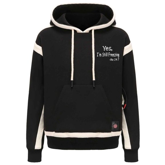 WREESH Heated Hoodie for Men Women Fashion Heating Loose Long Sleeve Thickening Hooded Sweatershirt Casual Tops Coat Black