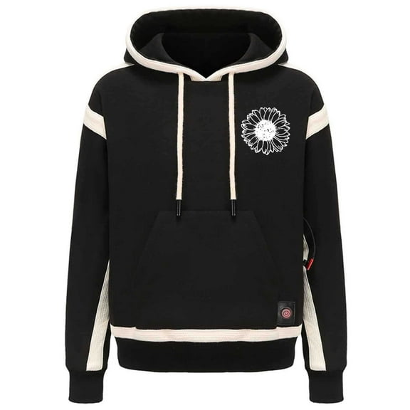 WREESH Heated Hoodie for Men Women Fashion Heating Loose Long Sleeve Thickening Hooded Sweatershirt Casual Tops Coat Black