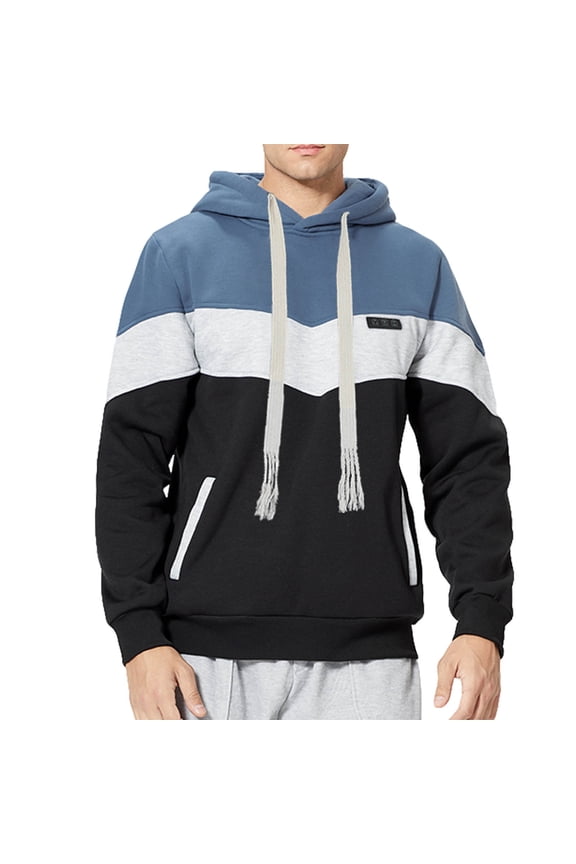 Heated Hoodie for Men Women Fashion Patchwork Long Sleeve Hooded Collar Casual Tops Pockets Hoodie Blue