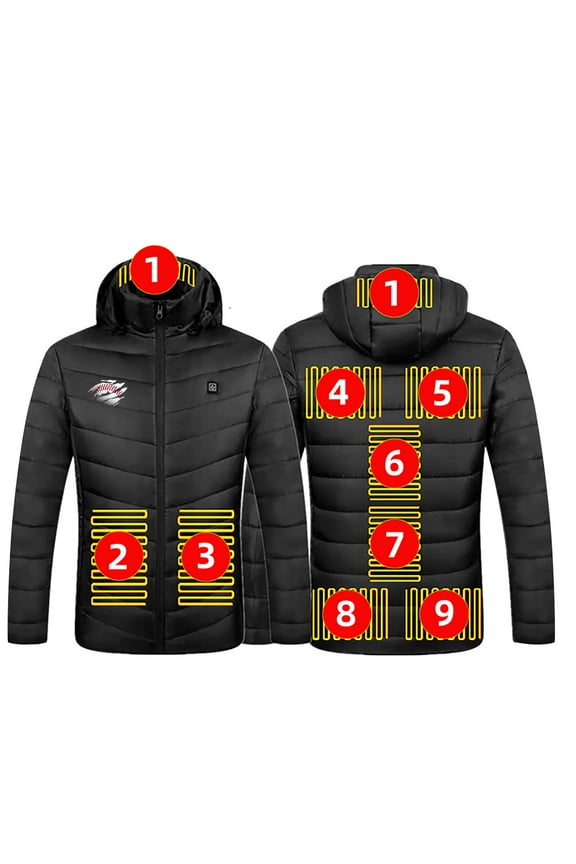 Men's 9-Zone Heated Jacket with 4 Heat Levels & Usb Charging - Long Sleeve Winter Coat for Camping, Motorcycle Riding, Outdoor Work