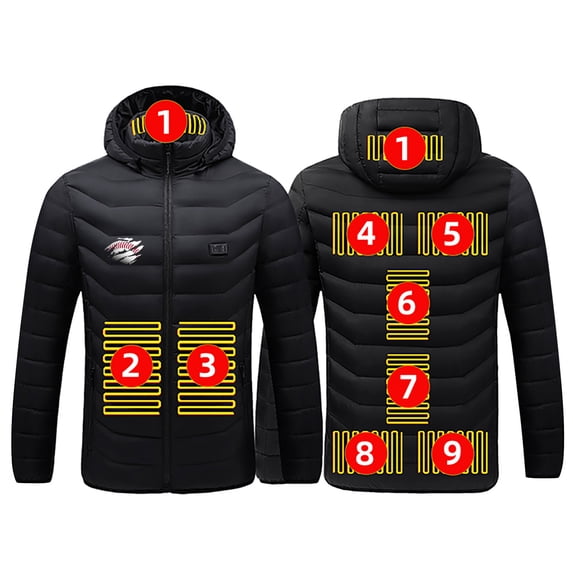 WREESH Heated Jacket for Men Casual Solid Zipper Four Control 9 Heat Zones Heating Vest Usb Charging Vest Long Sleeve Hooded Outwear Black