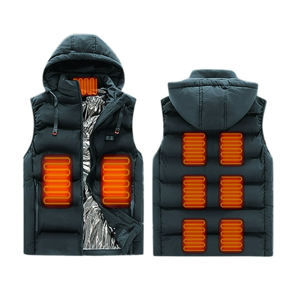 WREESH Men's Electric Heated Vest - Lightweight Rechargeable Winter Jacket with 9-Zone Heating, Hooded Design for Skiing & Outdoor Activities