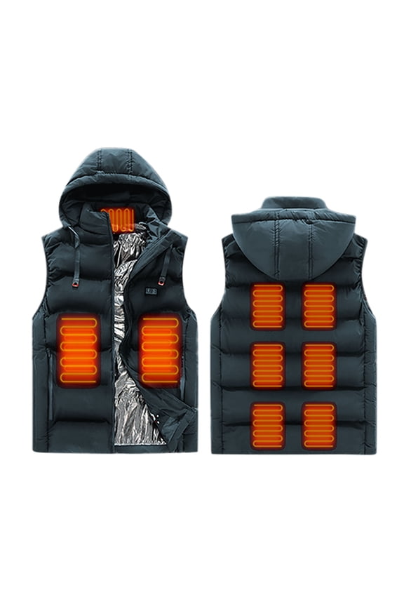 Men's Electric Heated Vest - Lightweight Rechargeable Winter Jacket with 9-Zone Heating, Hooded Design for Skiing & Outdoor Activities