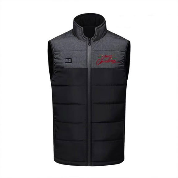 WREESH Heated Vest Winter Coats for Men Sleeveless Heating Jacket with Color Blocked Christmas Print Stand Up Collar Vest Winter Coats Black