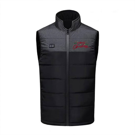WREESH Heated Vest Winter Coats for Men Sleeveless Heating Jacket with Color Blocked Christmas Print Stand Up Collar Vest Winter Coats Black