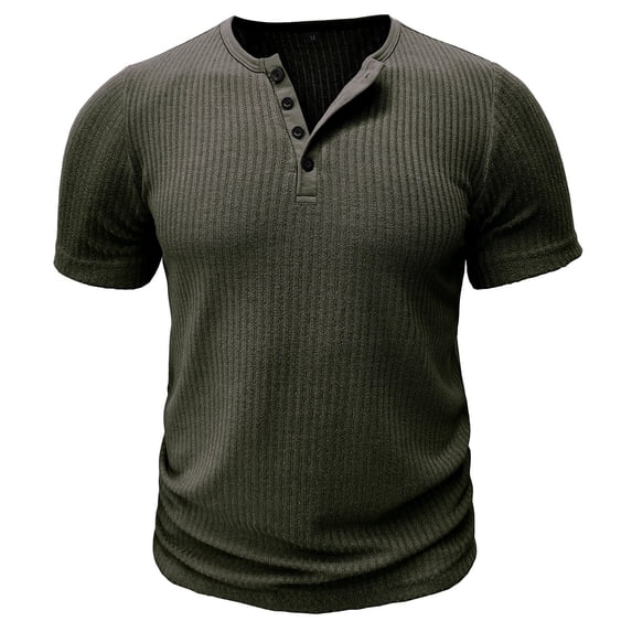 WREESH High-Elastic Henley T-Shirts Men's Solid Color Casual Fashion Short Sleeve Workout Tops Olive Green