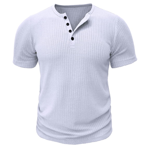 WREESH High-Elastic Henley T-Shirts Men's Solid Color Casual Fashion Short Sleeve Workout Tops White