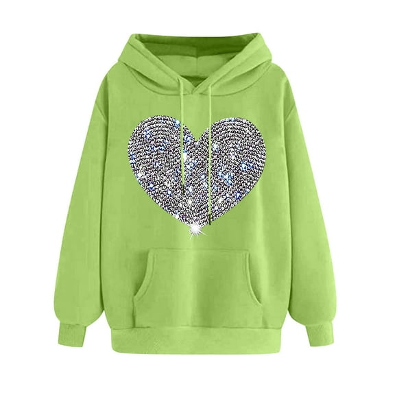 WREESH Hoodies for Women Graphic Valentine's Day Drawstring Sweatshirts with Long Sleeve Pullover for Cozy Style Green
