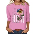 thumbnail image 1 of WREESH Independence Day Round Neck T-Shirt Women's 3/4 Sleeve Top Loose Fit Summer Fashion with Patriotic Print Pink, 1 of 4
