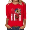 thumbnail image 1 of WREESH Independence Day Round Neck T-Shirt Women's 3/4 Sleeve Top Loose Fit Summer Fashion with Patriotic Print Red, 1 of 4