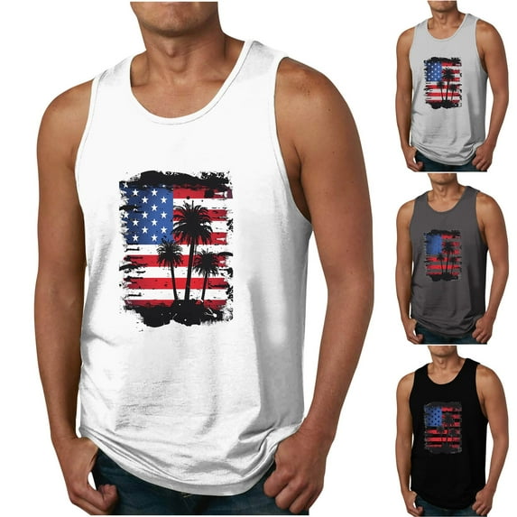WREESH Independence Day Tank Tops for Men Crew Neck Sleeveless Graphic Tees Great for Casual Wear Black