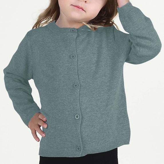WREESH Kid Cute Cardigan Girls Crewneck Cardigan Solid Long Sleeve Button Sweater Uniform Sweaters for Little Girls Sweater Blue