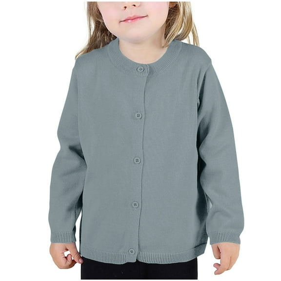 WREESH Kid Cute Cardigan Girls Crewneck Cardigan Solid Long Sleeve Button Sweater Uniform Sweaters for Little Girls Sweater Blue