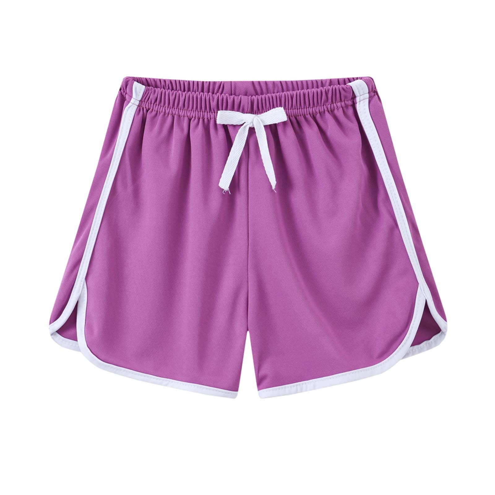 WREESH Kids Boys Girls Summer Sport Shorts Workout Shorts Children Rubber  Waist Beach Pants Casual Solid Color Shorts Baby Clothes Purple 