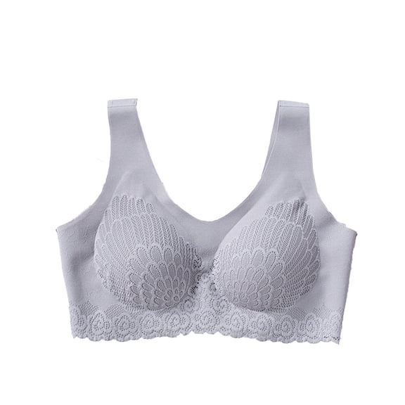 WREESH Lace Bra Balconette Bra Women Seamless Underwear No Underwire Bras Wireless Bras Gathered and Side Breasts Sports Lace Sleeping Bra Back-Smoothing Lightly Lined Bra Underwear Purple