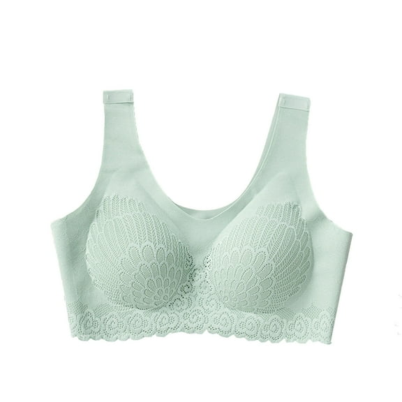 WREESH Lace Bra Balconette Bra Women Seamless Underwear No Underwire Bras Wireless Bras Gathered and Side Breasts Sports Lace Sleeping Bra Back-Smoothing Lightly Lined Bra Underwear Green