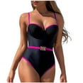 thumbnail image 1 of WREESH Women's Tummy Control One Piece Swimsuit with Belt - Color Block Slim Swimwear Beach Bathing Suit Pink, 1 of 8