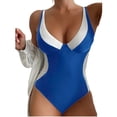 thumbnail image 1 of WREESH Women's Retro High Waist One Piece Swimsuit Tummy Control Slim Colorblock Bathing Suit with Back Tie & Vintage Blue, 1 of 3