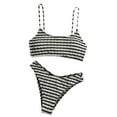 thumbnail image 1 of WREESH Ladies' Fashion Striped Lace Bikini Beach Split Suit Swimsuit Set Black, 1 of 7