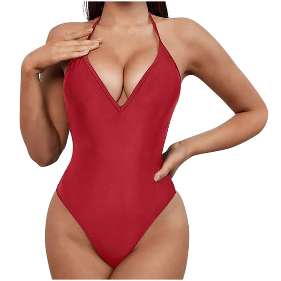 WREESH Women's High Cut V-Neck One Piece Swimsuit Tummy Control Adjustable Bathing Suit Summer Beach Swimwear 2025 Red