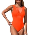 thumbnail image 1 of WREESH Women's Scoop Neck Mesh Swimwear - Full Coverages One Piece Bathing Suit Tummy Control Slim Swimsuit Orange, 1 of 7