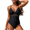 thumbnail image 1 of WREESH Women's Fashion Push Up Swimsuit Tummy Control One Piece Swimwear Mesh High Waisted Bathing Suit Black, 1 of 7