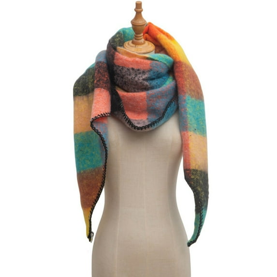 WREESH Ladies' Plaid Winter Shawl, European Style Circular Yarn Triangular Warm and Comfortable Scarf Brown
